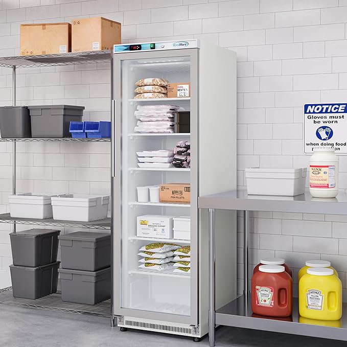 KoolMore KM-FMD12WGD 12 Cu. ft. Commercial Freezer with Glass Door in White-Manual Defrost