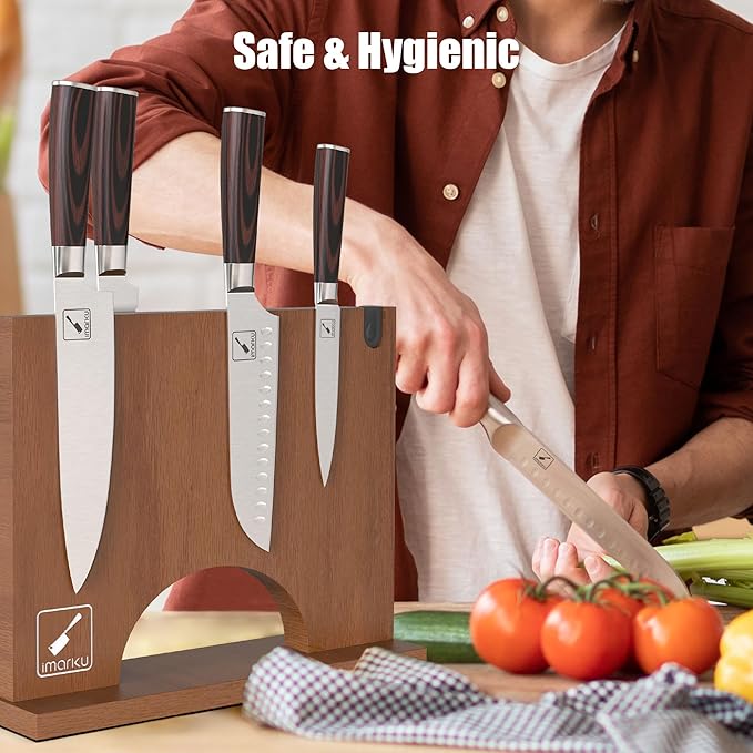 imarku Magnetic Knife Block Holder, Double Sided Kitchen Knife Holder for Counter Top, Universal Knife Block without Knives, Magnetic Knife Holder with Knife Sharpener, Best Gifts