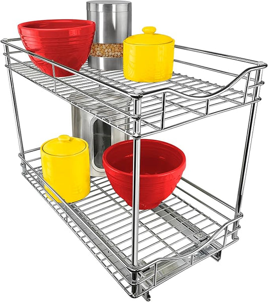 LYNK PROFESSIONAL® Pull Out Cabinet Organizer - 11" x 18" - Slide Out Cabinet Organizer for Kitchens - Sliding Shelves - Pull Out Drawer, Pots and Pans Storage - Lifetime Ltd Warranty - 2 Tier
