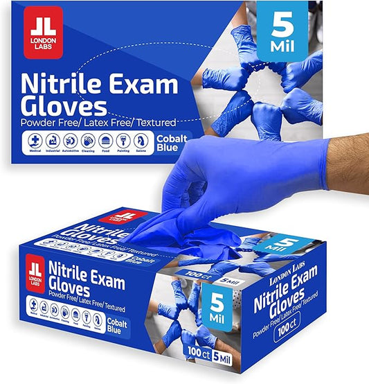 Cobalt Blue 5 Mil Nitrile Exam Gloves Disposable Latex Free | Medical Rubber Gloves for Doctors, EMT, First Aid Kit, Food Service & Cleaning | Pack of (200 CT)