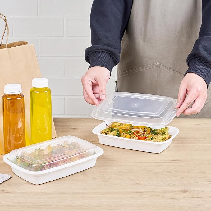 Restaurantware-Asporto 24 Ounce Take Out Containers, 100 Food Containers With Lids - Microwavable, Disposable, White Plastic To Go Boxes For Food, No BPA, For Take Out And Delivery