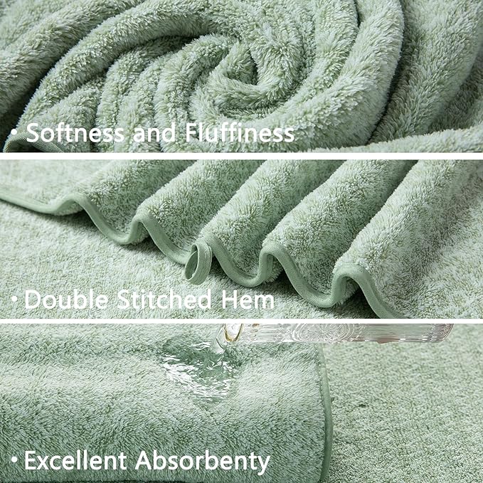18 Piece Bath Towels Set,100% Microfiber Family Bathroom Towel with Hanging Loops-6 Bath Towels,6 Hand Towels,6 Washcloths,Quick Dry Highly Absorbent Shower Towel for Bathroom,Hotel,Spa-Green