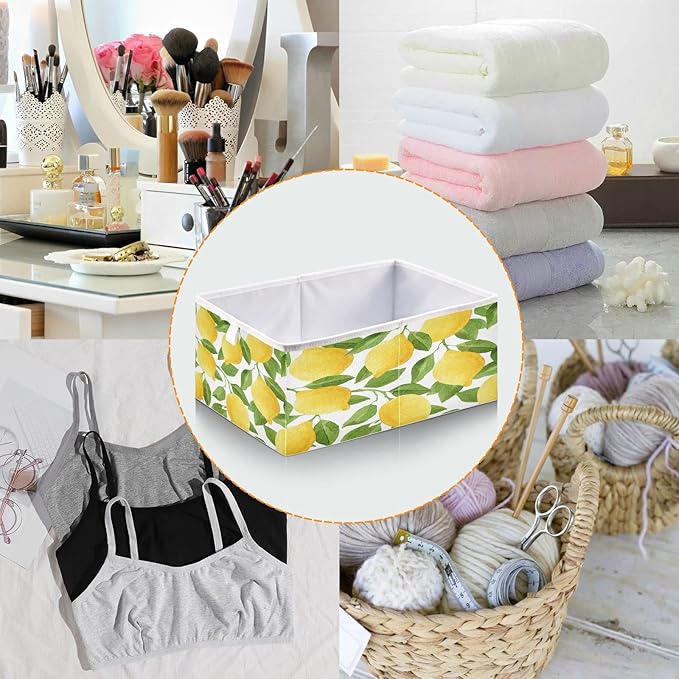 Bolaz Yellow Lemon Closet Organizers Storage Cubes Storage Bins Shelf Baskets Containers for Home Kids Room Toys Office,Square