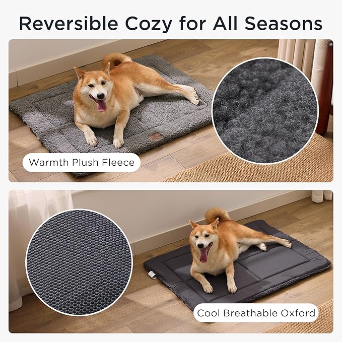 Reversible Dog Crate Pad Bed for Large Dogs,Washable & Non-Slip Kennel Pet Mat, High Density Foam and Soft Fleece Cat Bed for Indoor & Outdoor Use, 41" x 28", Dark Gray