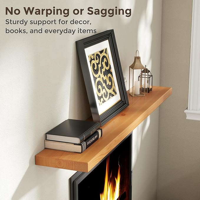55 Inch Floating Shelves for Wall, 9.3" Deep USA-Sourced Solid Wood Wall Shelves with Heavy Duty Invisible Bracket, Nursery Storage Display Shelf for Living Room, Kitchem, Bedroom, Set of 1, Natural