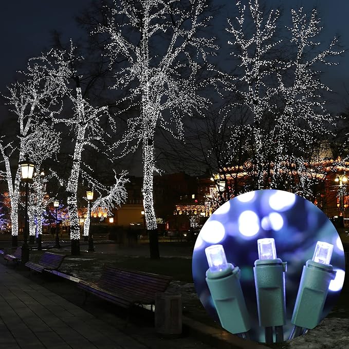 LAMPHOME 100LED Cool White Christmas String Lights Outdoor/Indoor (Extendable Green Wire, Ultra-Bright, UL Certified), Fairy String Lights Plug-in Waterproof for Christmas Tree Wedding Party