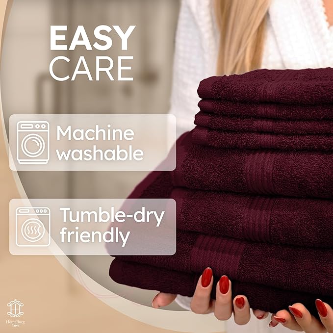 Luxe Set – Washcloths (30 x 30cm), Hand Towels (40 x 70cm) & Bath Towels (65 x 137 cm) – 100% Cotton, Soft, Absorbent, Easy Care, Versatile, (Velvet Wine)