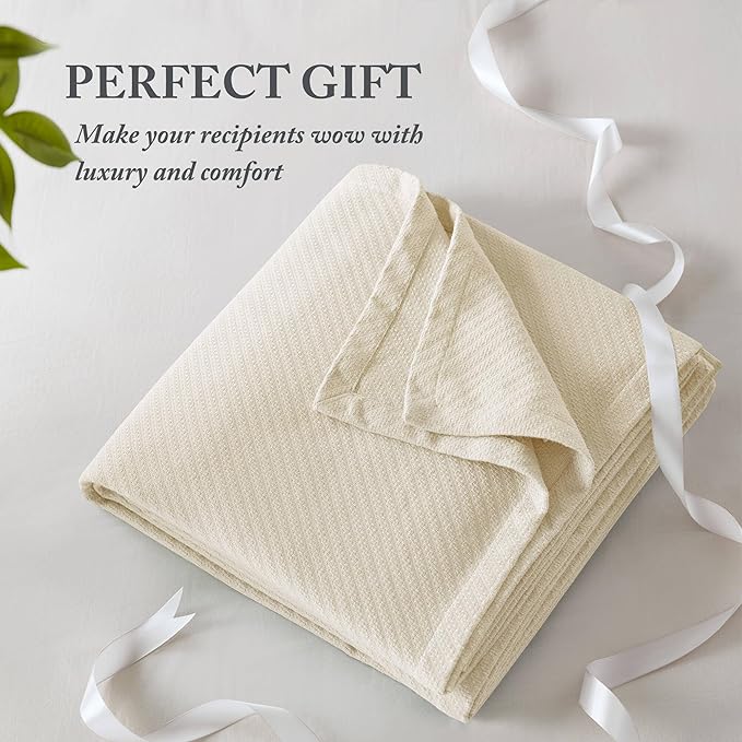 Madison Park Liquid Cotton Luxury Blanket Premium Soft Cozy 100% Ring Spun Cotton For Bed , Couch or Sofa, King, Ivory