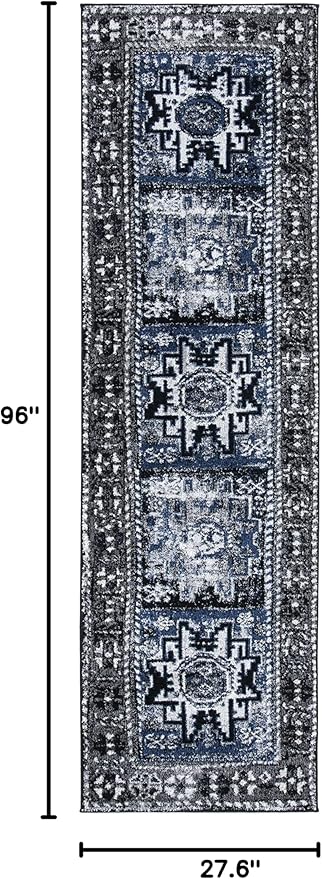 SAFAVIEH Vintage Hamadan Collection Runner Rug - 2'3" x 8', Grey & Blue, Oriental Traditional Persian Design, Non-Shedding & Easy Care, Ideal for High Traffic Areas in Living Room, Bedroom (VTH213F)