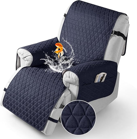 TAOCOCO 100% Waterproof Recliner Cover - Recliner Cover with Non-Slip Granule, Recliner Chair Covers with Elastic Band, Recliner Chair Covers for Reclining Chair(Dark Blue, Medium-25'')