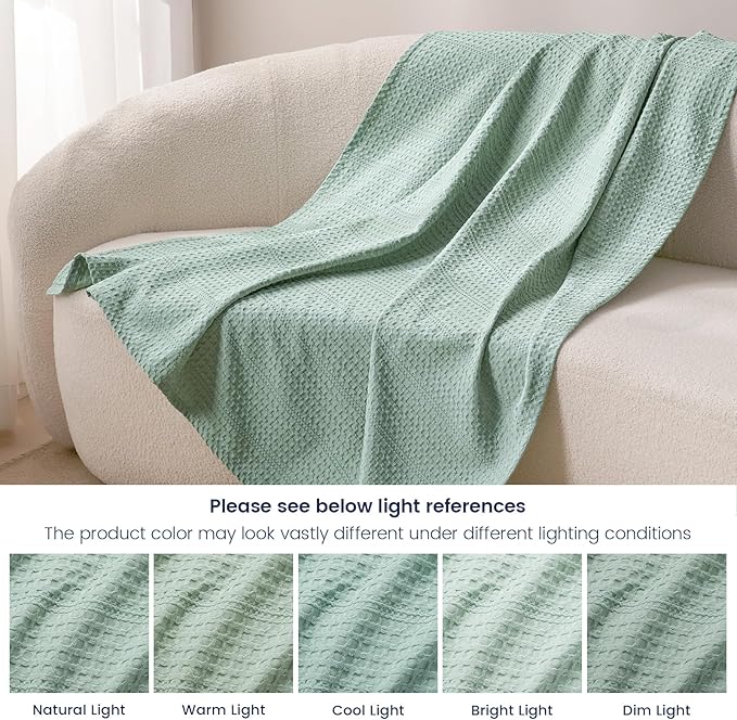 PHF Lightweight Waffle Weave Blanket Queen Size 90"x 90", Soft Woven Summer Blanket for Hot Sleepers - Aesthetic Home Decor for Couch Bed Sofa, Pet Friendly, Sage Green