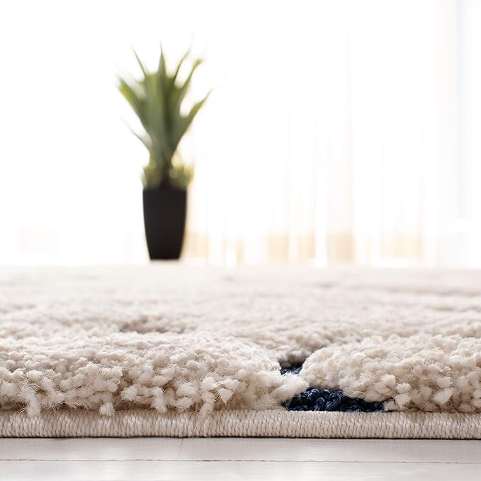 SAFAVIEH Area Rug 11x15 - Florida Shag Collection - Large - Cream & Blue, Scroll Design, Non-Shedding & Easy to Clean, High-Low Plush Pile, Ideal for Living Room, Bedroom, Dining Space (SG455-1165)