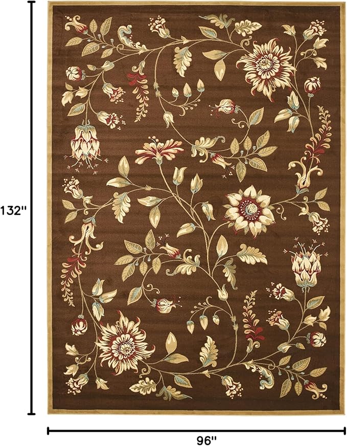 SAFAVIEH Lyndhurst Collection Area Rug - 8' x 11', Brown & Multi, Traditional Floral Design, Non-Shedding & Easy Care, Ideal for High Traffic Areas in Living Room, Bedroom (LNH552-2591)