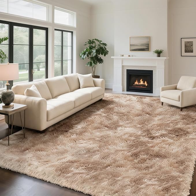 Fluffy Rug Shaggy Area Rug, Mottling Beige 8x10 Area Rugs for Living Room, Large Shag Area Rugs for Bedroom Kids Room Home Decor, Upgrade Anti-Skid Rectangular Fuzzy Rugs