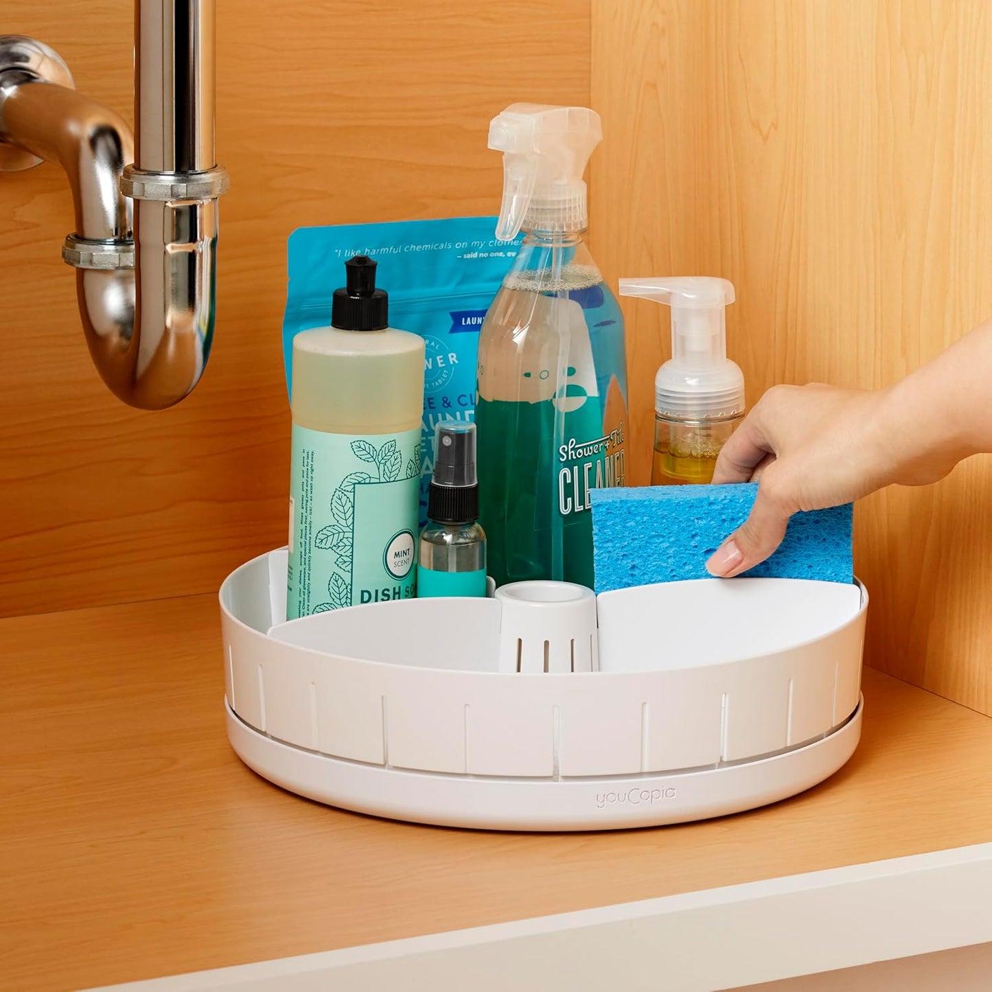 Under Sink Lazy Susan Organizer with Adjustable Dividers — Drill-Free 12" Turntable for Kitchen & Bathroom | Nestify