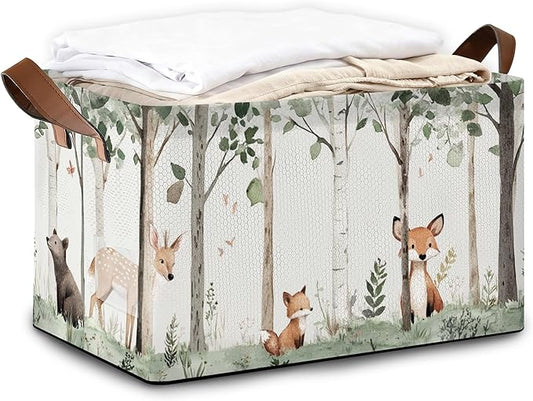 Forest Animal Storage Bin with Handles, Basket Storage Organizer for Shelves, Closet, Nursery, Book, Laundry Hamper & Home Decor
