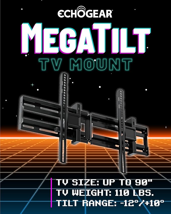 ECHOGEAR Extendable Tilting TV Wall Mount for 32 to 90" Screens up to 110lbs - Reduce Glare w/ 5.2" Extension for 12 deg Tilt - Universal TV Mount w/ 3-Step Install & Included Hardware – UL Listed