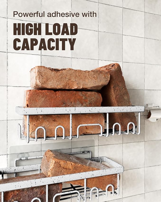 Veken Adhesive Shower Caddy 5-Pack,Heavy Weight Bearing,Large Wall Mounted Shower Shelves Rack,Organizer Storage Accessories with Soap Dish&Toothbrush Holder,Ideal for Bathroom,Home&Kitchen,Silver
