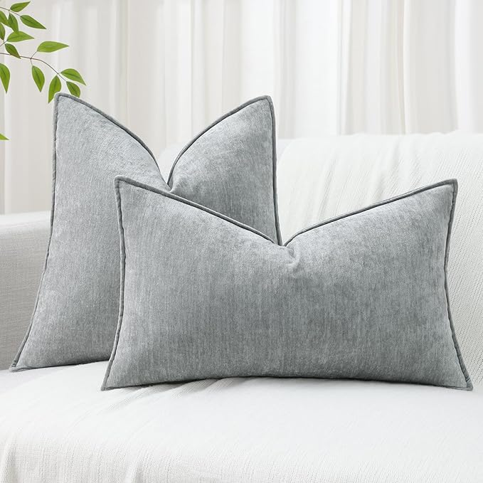 decorUhome Spring Couch Throw Pillow Covers 18x18 Set of 2, Decorative Soft Velvet Modern Cozy Chenille Pillow Cases with Elegant Design for Sofa Bed Living Room Home Decor, Ultimate Gray
