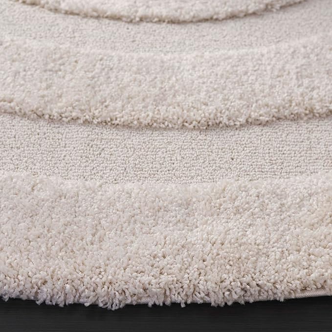 SAFAVIEH Florida Shag Collection Area Rug - 5' Round, Creme & Creme, Border Design, Non-Shedding & Easy Care, 1.2-inch Thick Ideal for High Traffic Areas in Living Room, Bedroom (SG454-1111)