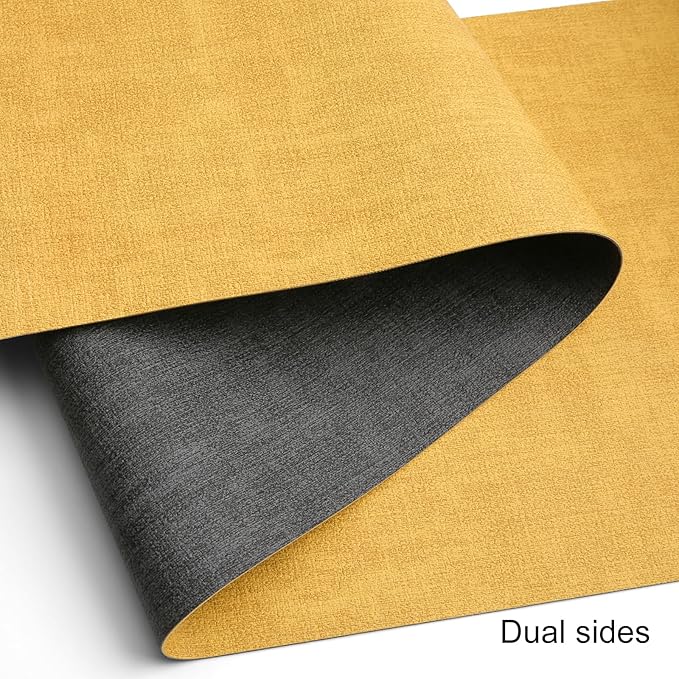 Table Runners 55 Inches Long, Dual-Sided Faux Leather Farmhouse Table Runner Waterproof Heatproof Non-Slip for Living Room Party Home Decor Holiday Decorations(Gray Yellow, 12 x 55 Inch)