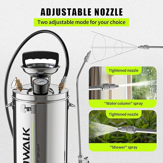 2 Gallon Pump Sprayer, Heavy Duty Stainless Steel Sprayer with 20" All-Steel Wand & 4FT Hose for Commercial, Farm, Solvent & Concrete, Includes Viton Seals and Gloves