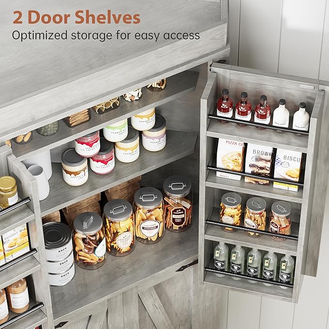 Corner Kitchen Pantry Storage Cabinet with Doors, Kitchen Hutch, 71'' Tall Food Storage Cabinet Furniture for Living Room, Dining Room (Grey)