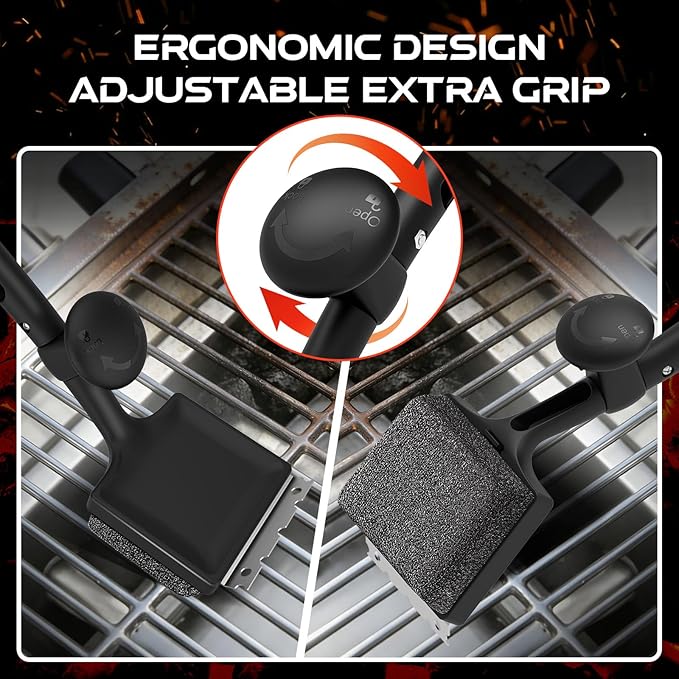 4-in-1 Bristle-Free Grill Brush — 18.8" Steam Grill Cleaner with Replaceable Head, Scraper & Bottle Opener, Long Non-Slip Heat-Resistant Handle