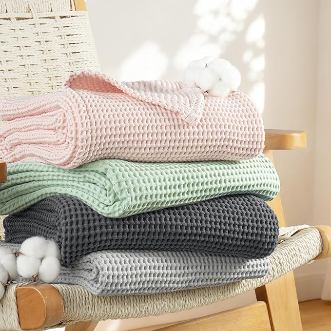 Exclusivo Mezcla 100% Cotton Waffle Weave Blanket Twin Size, Soft, Lightweight and Breathable Muslin Gauze Blanket for Dorm, Home Decor, All Season, 60"x80", Dark Grey
