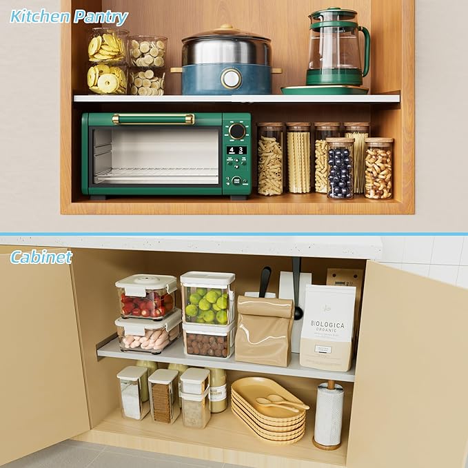 Expandable Closet Shelves, 3 Pack Adjustable Metal Closet Organizers and Perforated Storage Shelves for Wardrobe, Kitchen Pantry, Shoe Rack, (White,11.8" D x 17"-31" W,3PCS)