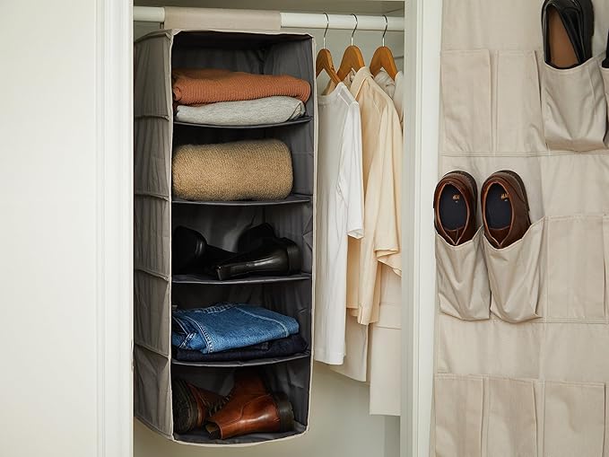Covermates Keepsakes Hanging Closet Organizer - Heavy Duty Material, Sturdy Interior Shelves - Closet Storage, Beige Heather