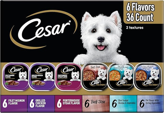 Cesar Home Delights & Classic Loaf in Sauce Wet Dog Food Variety Pack, 3.5 oz. Trays, 36 Count