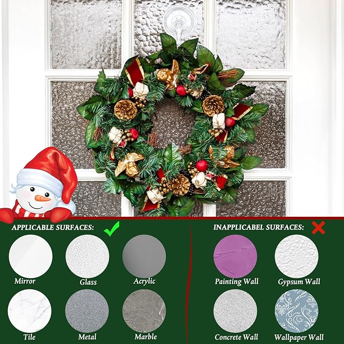 Yookeer 8 Pcs Christmas Wreath Hanger Suction Cup Hooks Heavy Duty Reusable Suction Cups Large Clear Door Wreath Hanger for Glass Door Window Hooks