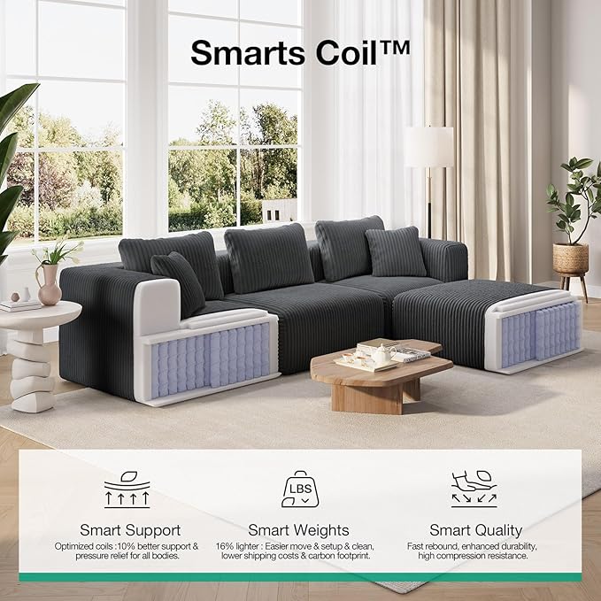 Novilla Modular Sectional Sofa, Modern Cloud Sectional Couch with Smarts Coil® Support, Upholstered Boneless Couch for Living Room Apartments Bedroom, No Assembly Required, Dark Gray (Armless Chair)