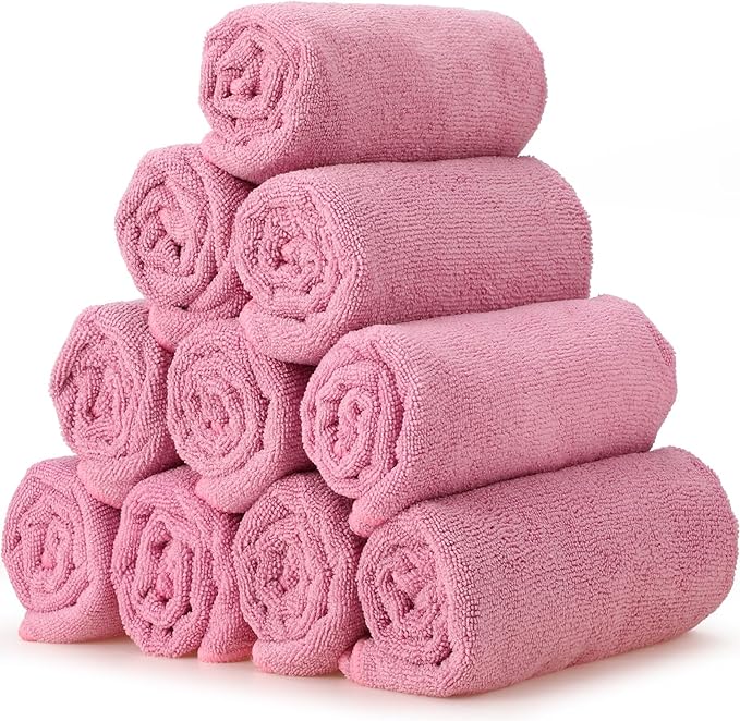 40 Pack Bleach Proof Towels Microfiber Absorbent Resistant Hair Hand Towels Bulk Quick Dry for Barber Gym Bath Spa Shaving (Pink,16 x 29 Inch)