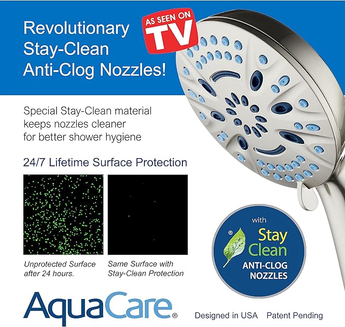 AquaCare Magneton High-Pressure 8-mode Handheld Shower Head with Magnetic Guidance Docking System - 2 Magnetic Brackets, 5 inch Face, Hygienic Jets, 6 ft. Stainless Steel Hose - All Nickel Finish