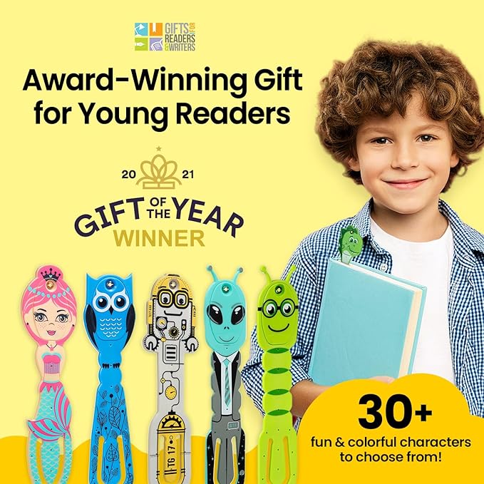 Gifts for Readers & Writers Bookmark Reading Light Alien Green - 2in1 Clip On Bookmark Kids Book Light for Reading Night in Bed, Travel Cute Book Lights, Flexible 8 Lumen LED Lights for Books