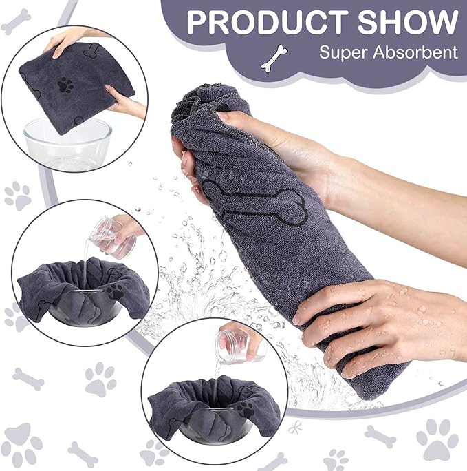 8 Pcs Dog Towels for Drying Dogs Cats Pet Towels Bulk Puppy Microfiber Quick Drying Paw Bath Bathing Supplies Absorbent for Medium Pets(Gray,40 x 24 Inch)
