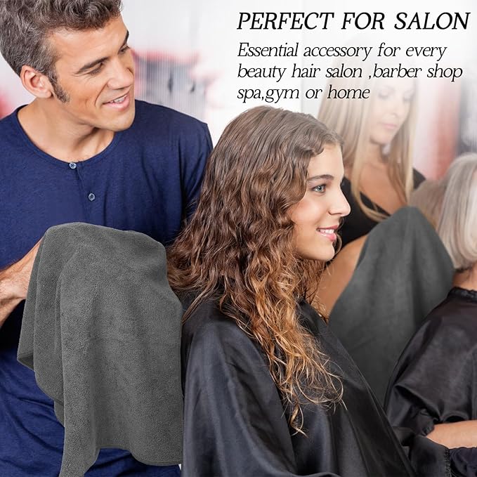 40 Pack Bleach Proof Towels Microfiber Absorbent Resistant Hair Hand Towels Bulk Quick Dry for Barber Gym Bath Spa Shaving (Black White Grey,16 x 29 Inch)