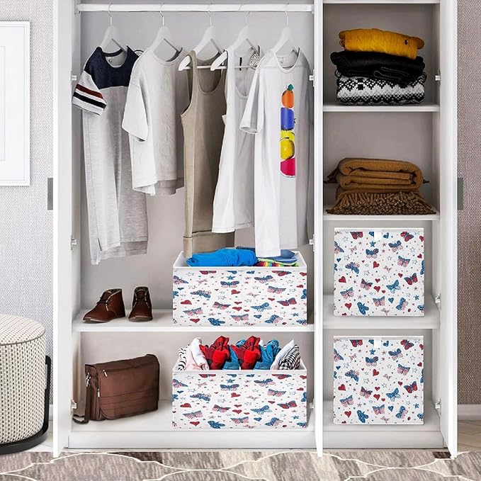 Bolaz Butterfly Hearts Stars Pattern Closet Organizers Storage Cubes Storage Bins Shelf Baskets Containers for Home Room Office,Rectangle