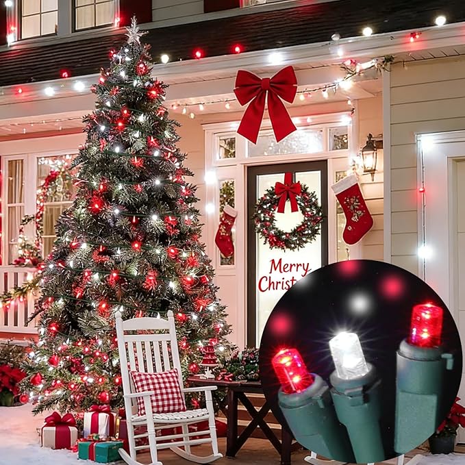 LAMPHOME Red White Valentine's String Lights 100LED 21.6FT Mini Fairy Light Green Wire Christmas Lights Plug in for Indoor & Outdoor Party Patio Bedroom Xmas Tree Garland Galentine's Day Decoration