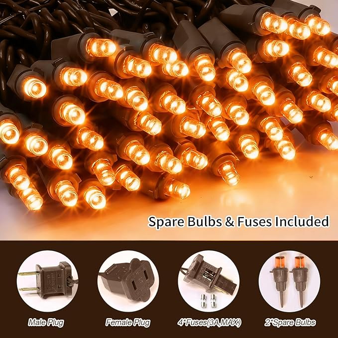 LAMPHOME Orange Thanksgiving Mini Lights, 21.6FT100 LED Autumn Fall String Lights,Connectable 120V Plug in for Outdoor Indoor Garden Party Halloween Christmas Xmas Tree Lights Yellow Decor