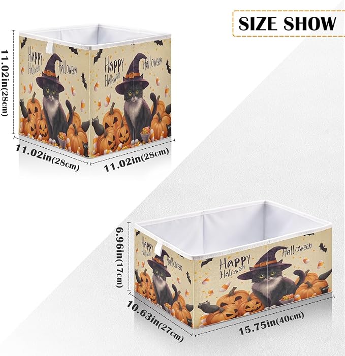 Bolaz A Stylish Cat in A Witch Hat Surrounded by Pumpkins Closet Organizers Storage Cubes Storage Bins Shelf Baskets Containers for Home Room Office,Rectangle