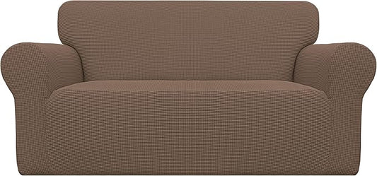 Easy-Going Stretch Oversized Loveseat Slipcover 1-Piece Sofa Cover Furniture Protector Couch Soft with Elastic Bottom for Kids Polyester Spandex Jacquard Fabric Small Checks Brown