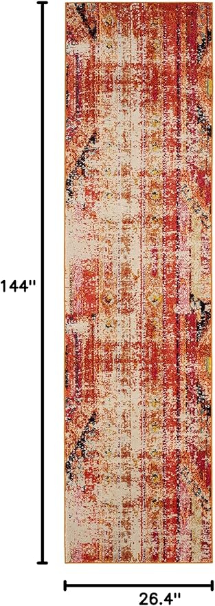 SAFAVIEH Monaco Collection Runner Rug - 2'2" x 12', Orange & Multi, Boho Chic Tribal Distressed Design, Non-Shedding & Easy Care, Ideal for High Traffic Areas in Living Room, Bedroom (MNC222H)