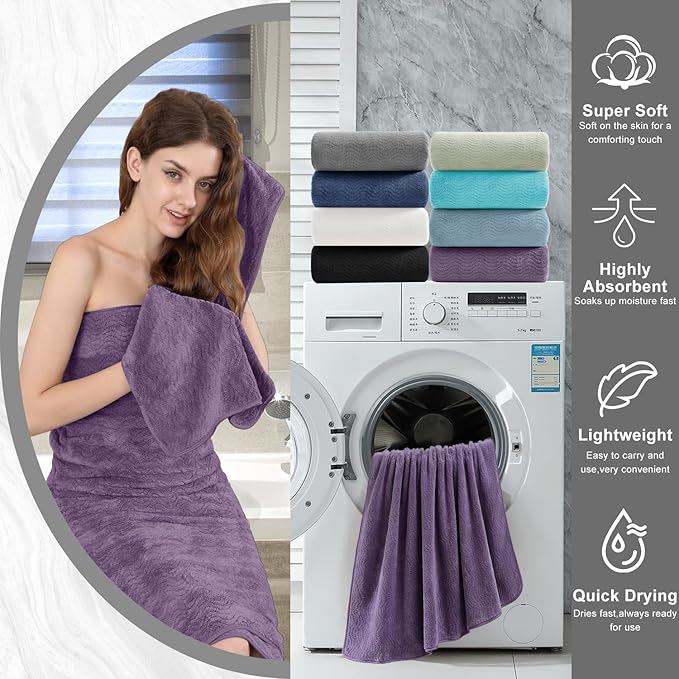 4 Piece Extra Large Bath Towel 35"x70" Oversized Bath Sheet Bath Towel Set for Bathroom Ultra Soft Cozy Highly Absorbent Quick Dry Bathroom Towel for Spa Gym Hotel,Shower Towel for Daily Use,Purple