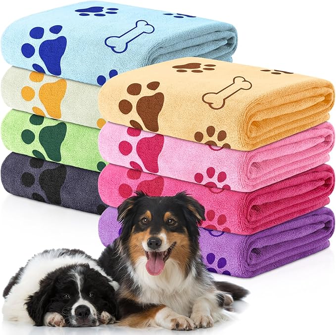 8 Pcs Dog Towels for Drying Dogs Cats Pet Towels Bulk Puppy Microfiber Quick Drying Paw Bath Bathing Supplies Absorbent for Medium Pets(Sweet Color,40 x 24 Inch)