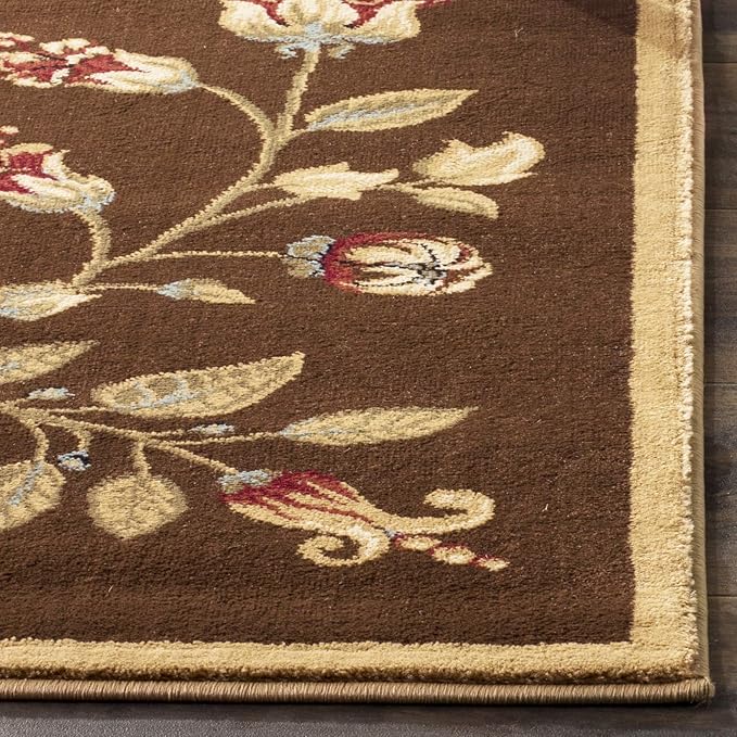 SAFAVIEH Lyndhurst Collection Area Rug - 5'3" x 7'6", Brown & Multi, Traditional Floral Design, Non-Shedding & Easy Care, Ideal for High Traffic Areas in Living Room, Bedroom (LNH552-2591)