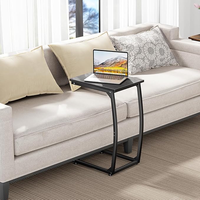 C Shaped End Table Set of 2,Side Table for Couch,Curved Support Legs, Slide Under Couch Table for Sofa, TV Tray Table for Living Room Bedroom(Black)