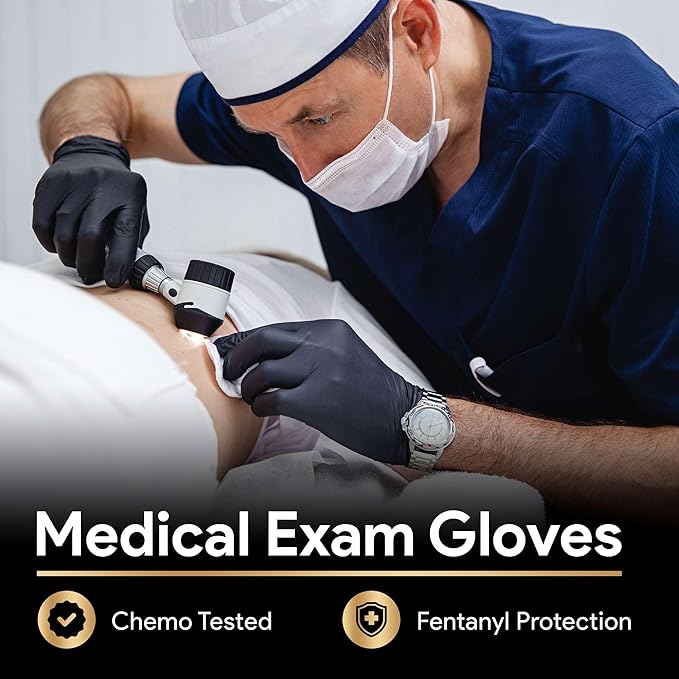 6 Mil Black Nitrile Gloves, Heavy Duty Mechanic and Food Grade Glove - Powder-Free, Latex-Free Medical Exam Gloves
